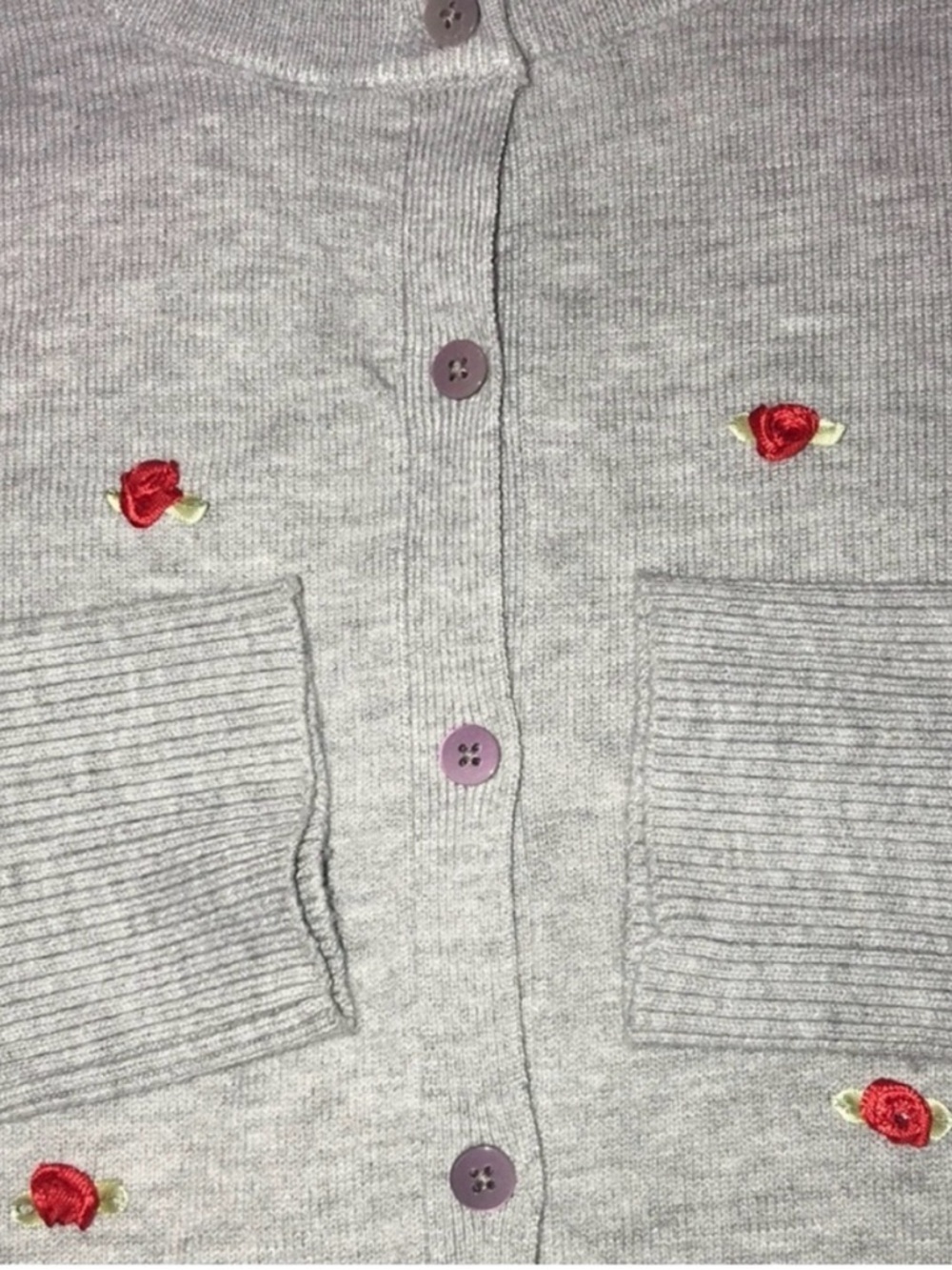 Wild Fable Embroidered Rosette Gray Button Down Soft Cardigan XXL | NWT - Picture 5 of 9